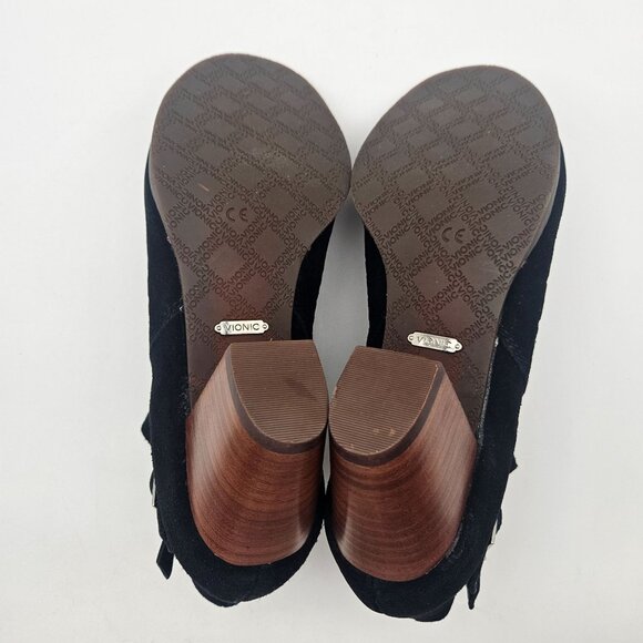 Vionic Chryssa Black Suede Peep Toe Ankle Boot Booties Womens Sz 9.5 NEW - Picture 6 of 8